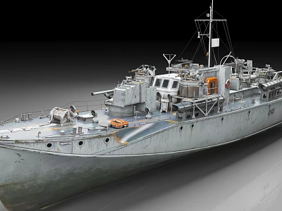 Vintage Warship Featuring Gray Hull Deck Cannons Antenna And Rustic Details 3d model