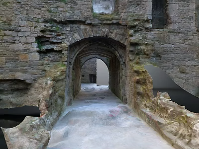 Historic Medieval Archway Scenery With Ancient Stone Walls And Ruined Stone Pathway 3d model
