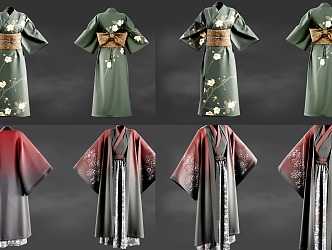 Kimono costume combination Japanese national costume kimono costume combination Hanfu traditional national costume combination 3d model