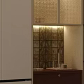 Modern Cream White Wine Cabinet With Patterned Glass Panels And Solid Wood Storage Drawers