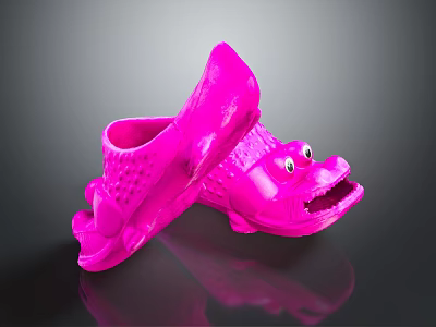 Pink Cartoon Crocodile Design Kids Shoes With Fun Animal Shape 3d model