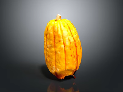 Fresh Yellow Pumpkin with Orange Spots and Long Shape on Black Background with Bottom Reflection 3d model