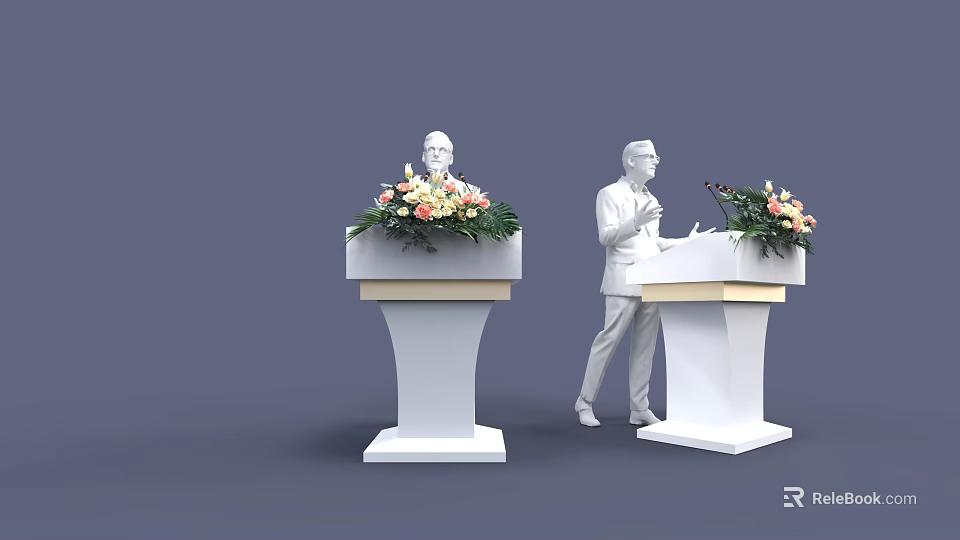 Elegant Floral Decor on White Podiums for Event Lecture Setup with Fresh Arrangements 3d model 