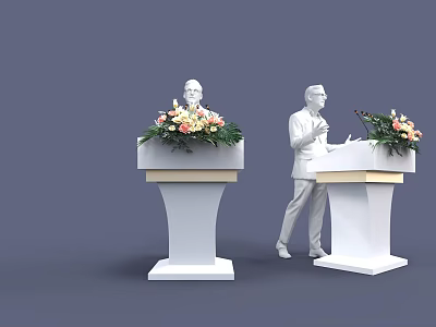 Elegant Floral Decor on White Podiums for Event Lecture Setup with Fresh Arrangements 3d model