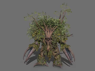 Game Movie Character With Tree Trunk Body Covered In Green Leaves And Claw Arms 3d model