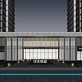 Modern Entrance Gate Design Featuring High Rise Buildings Water Feature And Lighting