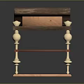 Vintage Wooden Daybed With Leather Backrest And Brass Decorative Legs