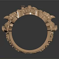 Intricate Golden Ring Featuring Castle Dragon And Ornate 3D Carved Details