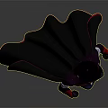 Female Character Standing In Dark Tight Suit With Red Accents And Black Cape