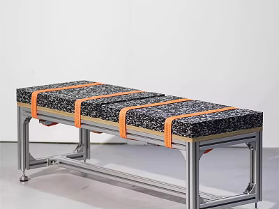 Modern Stool With Metal Frame Black Patterned Cushion And Orange Straps 3d model