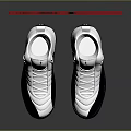 White Basketball Shoes With Navy Soles Jumpman Logo And Red Jump Silhouette
