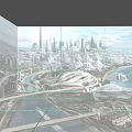 Modern Exhibition Hall Showcasing Futuristic City Model With Glass Walls And Visitors