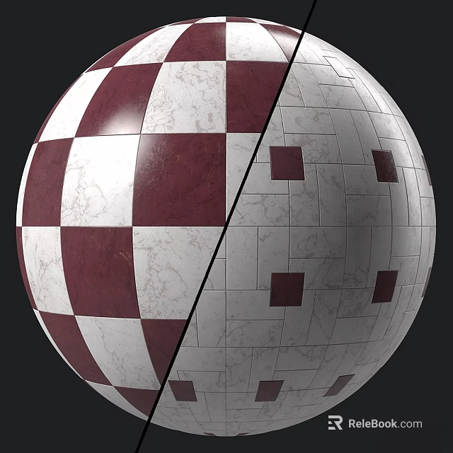 Spherical Component Featuring Checkerboard Marble Panels And Red Square Tiles 3d model