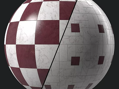 Spherical Component Featuring Checkerboard Marble Panels And Red Square Tiles 3d model