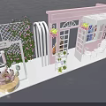 Pink Cottage Photo Spot With White Awning Green Plants Windows White Chairs And Stuffed Bear
