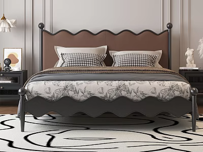 French medieval style fabric double bedside table carpet 3d model