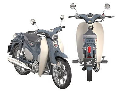 Vintage Blue And White Scooter Classic Design With Chrome Accents Front Rear Views 3d model