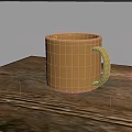 Natural Wooden Dining Table With Brown Mug On Top Surface 3d model