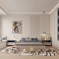 Kids Bedroom With Cartoon Artwork Bed Window Seat Toys Storage Cabinets And Soft Rug