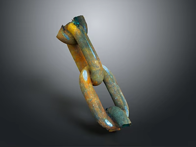 Rusty Metal Chain with Blue and Yellow Connected Links as Household Item 3d model
