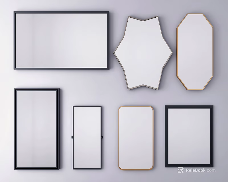 Various Shaped Mirrors With Different Frame Designs For Home Decoration 3d model