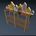 Golden Multi Tiered Storage Shelf With Colorful House Shaped Decor