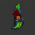 Game Character Pumpkin Head Knight Riding Blue Horse With Green Glowing Mane And Red Cape