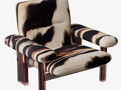 Modern Accent Chair with Unique Black White Brown Pattern and Metal Legs Design 3d model
