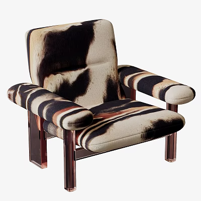 Modern Accent Chair with Unique Black White Brown Pattern and Metal Legs Design 3d model