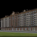 Modern Traditional Residential Building With Balconies Traditional Roof And Green Lawn Exterior