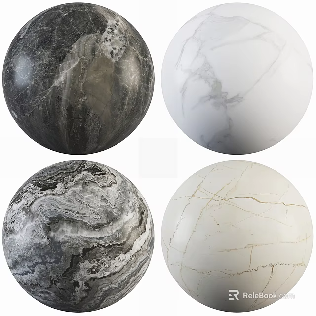 Four Varied Textured Marble Sphere Components With Natural Stone Patterns 3d model 