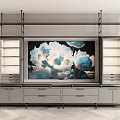 Modern Shelf Unit With TV And Peony Artwork Drawers And Shelves