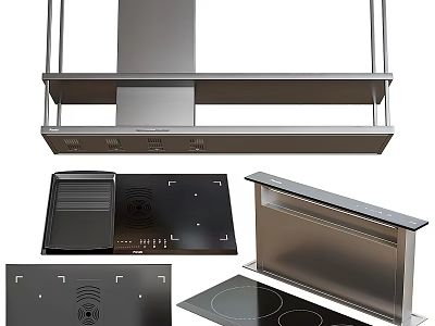 Modern Kitchenware Design With Stainless Steel Range Hood Cooktop And Sleek Panels 3d model