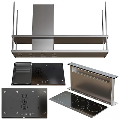 Modern Kitchenware Design With Stainless Steel Range Hood Cooktop And Sleek Panels 3d model