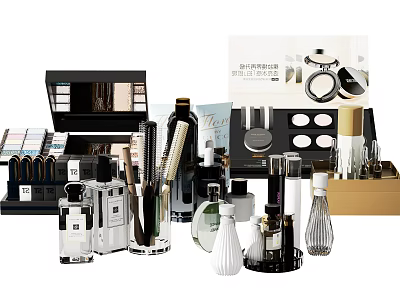 Luxury Perfume and Cosmetics Collection With Perfume Bottles Makeup Brushes and Eyeshadow Palettes 3d model