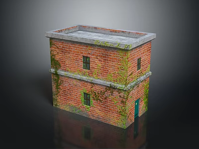 Two Story Red Brick Building Covered With Green Ivy Featuring Windows And Door 3d model