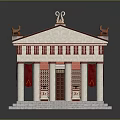 Cartoon Ancient Greek Style Building With Red Roof White Columns Steps And Statues