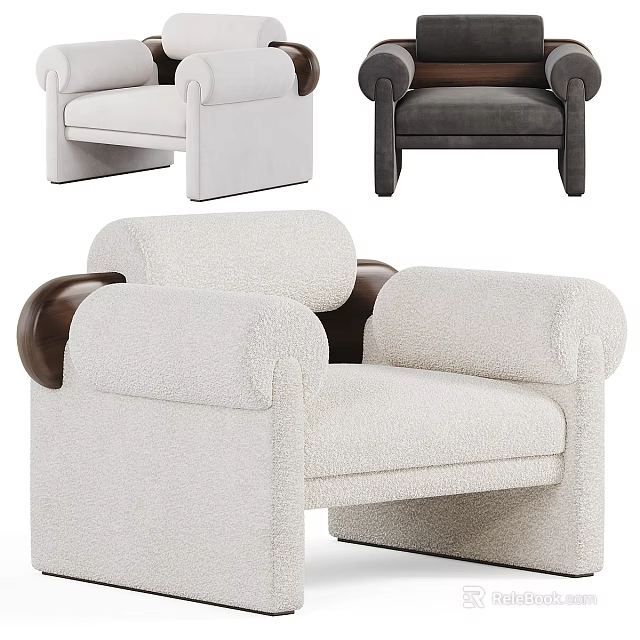 Modern Stylish Single Sofa With Rounded Armrests Soft Fabric in White and Gray 3d model 