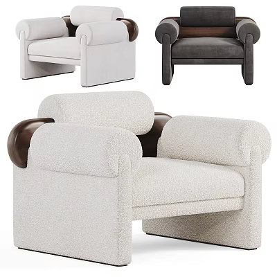 Modern Stylish Single Sofa With Rounded Armrests Soft Fabric in White and Gray 3d model