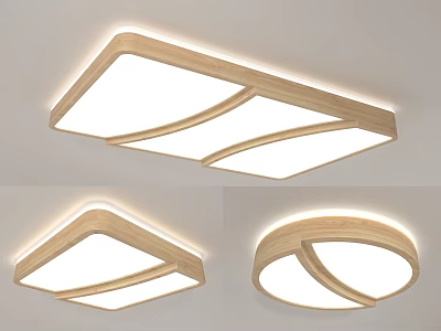 Modern Ceiling Lights With Wooden Frame Square And Round Shapes White Lighting 3d model