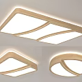 Modern Ceiling Lights With Wooden Frame Square And Round Shapes White Lighting 3d model