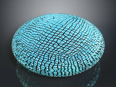 Blue Glass Decorative Bowl With Oval Shape And Cracked Grid Pattern 3d model