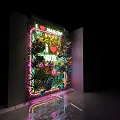 Decorative Wall Art With Neon Lights Green Plants And Heart Shaped Patterns