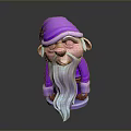 Purple Gnome Figurine With Long White Beard And Closed Eyes Decorative Ornament