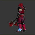 Man in Red Hooded Armor Holding Dual Swords as Fantasy Warrior Character