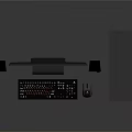 Black Desktop Computer Setup With Monitor Keyboard Mouse Speakers And Red Screen