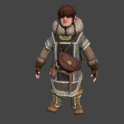 3D Character Model in Traditional Outfit With Animal Fur Collar Decorative Belt And Leather Pouch 3d model