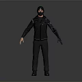 3D Character Model In Dark Hooded Outfit With Mask And Realistic Standing Pose