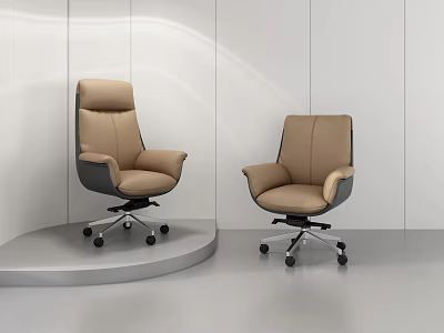 Modern Beige Leather Office Chairs with Ergonomic Backrest and Black Base in Contemporary Office Space 3d model