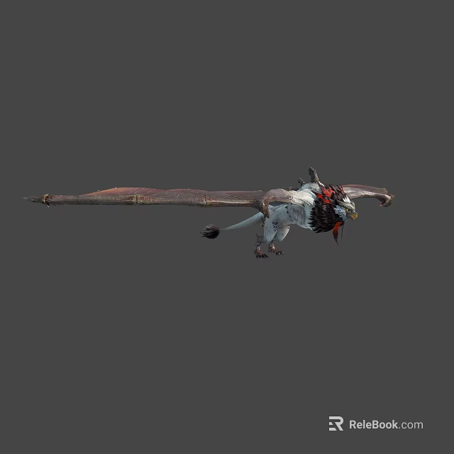 Fantasy Character And White Winged Dragon Creature With Red Accents Flying 3d model 
